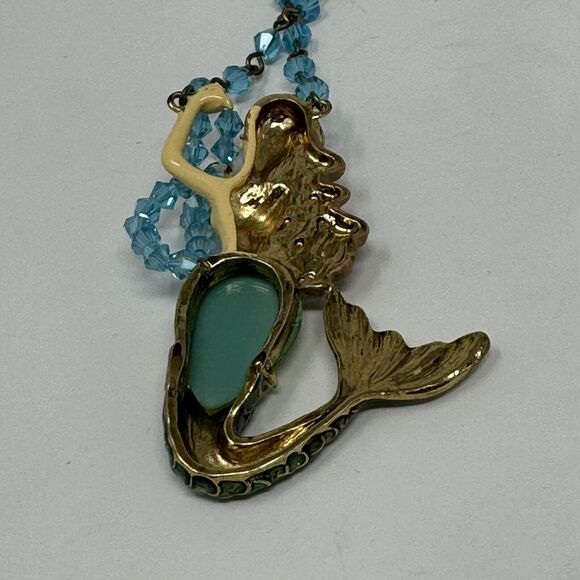 Betsey Johnson Into The Blue Sea Jeweled Crystal Blonde Mermaid Necklace RARE - Picture 4 of 5